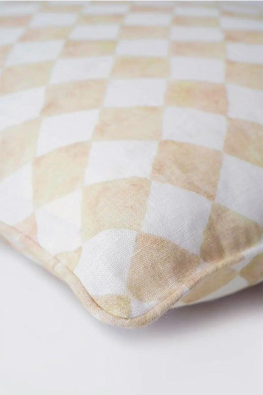 Checker Beige Linen Cushion Cover