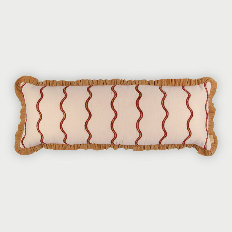 Aria Ruffle Oatmeal Embroidered Lumbar Cushion Cover