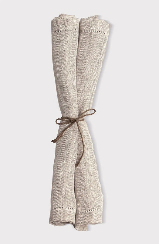 Hemstitch Oatmeal Linen Table Mats-Set of 2