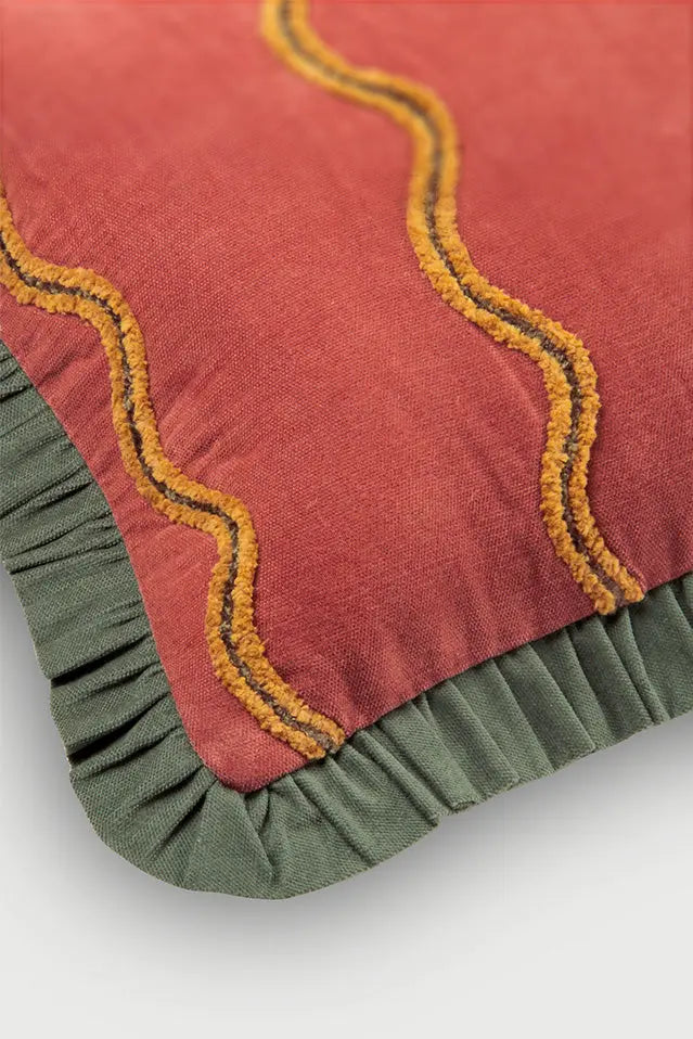 Aria Ruffle Carmine Embroidered Lumbar Cushion Cover SanctuaryLiving