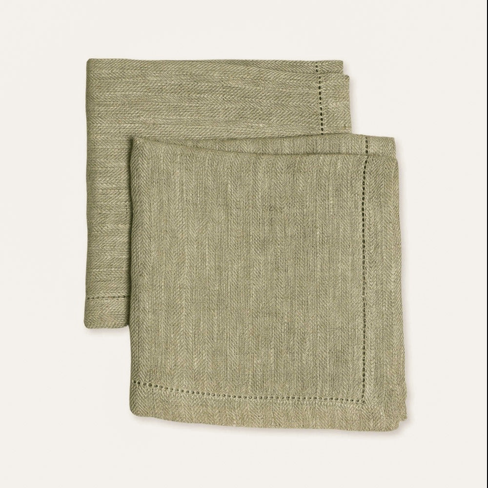 Sage Herringbone Linen Table Napkins-Set of 2