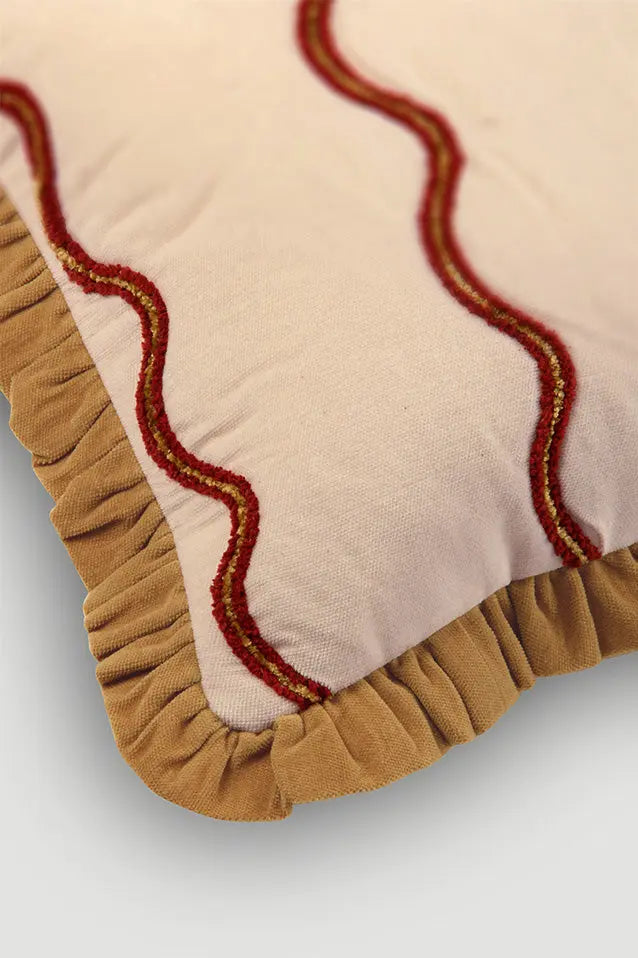 Aria Ruffle Oatmeal Embroidered Lumbar Cushion Cover SanctuaryLiving