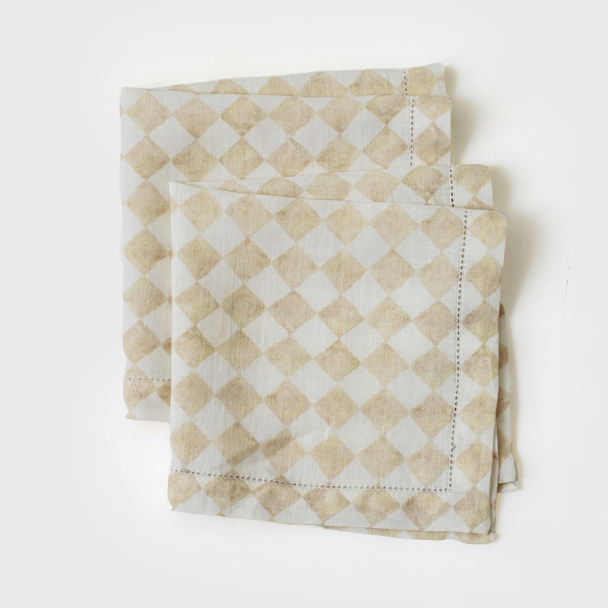 Checker Beige Linen Table Napkins-Set of 2