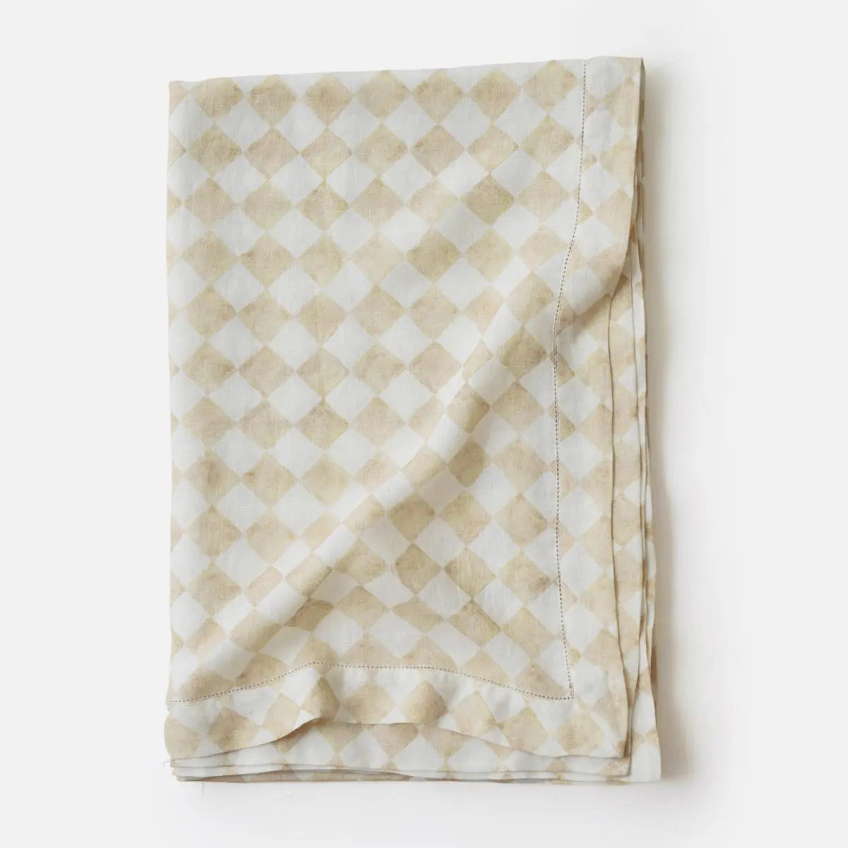 Checker Beige Linen Table Cover SanctuaryLiving