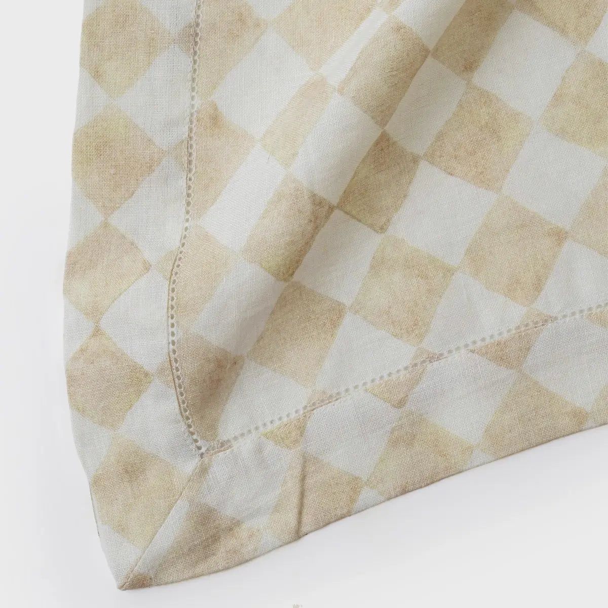 Checker Beige Linen Table Cover SanctuaryLiving