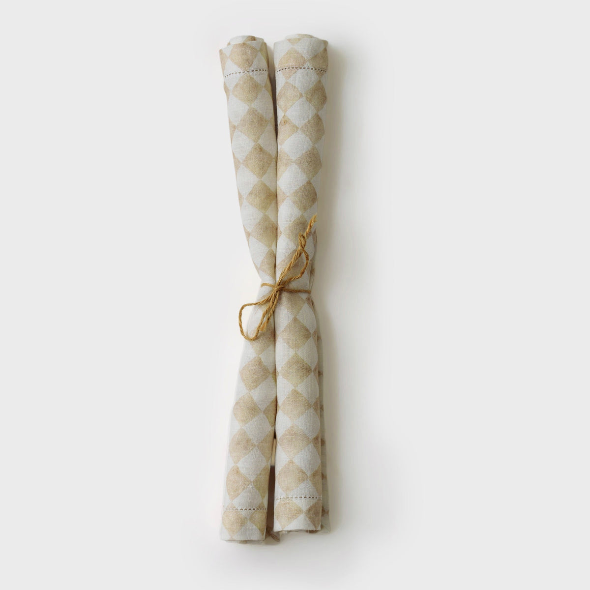 Checker Beige Linen Table Napkins-Set of 2
