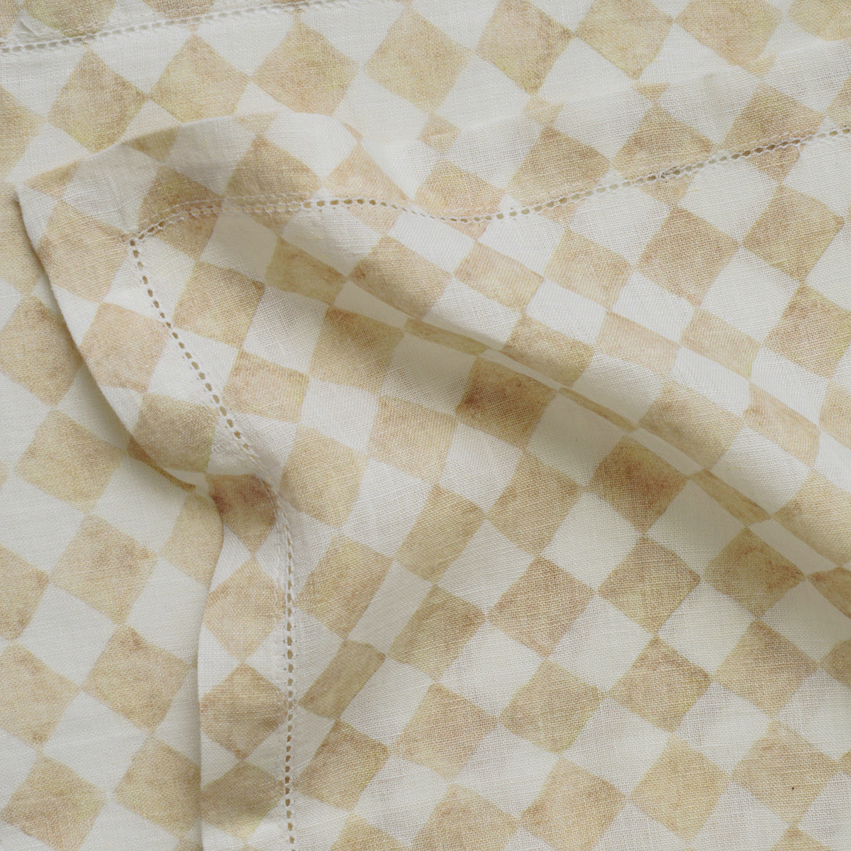 Checker Beige Linen Table Napkins-Set of 2