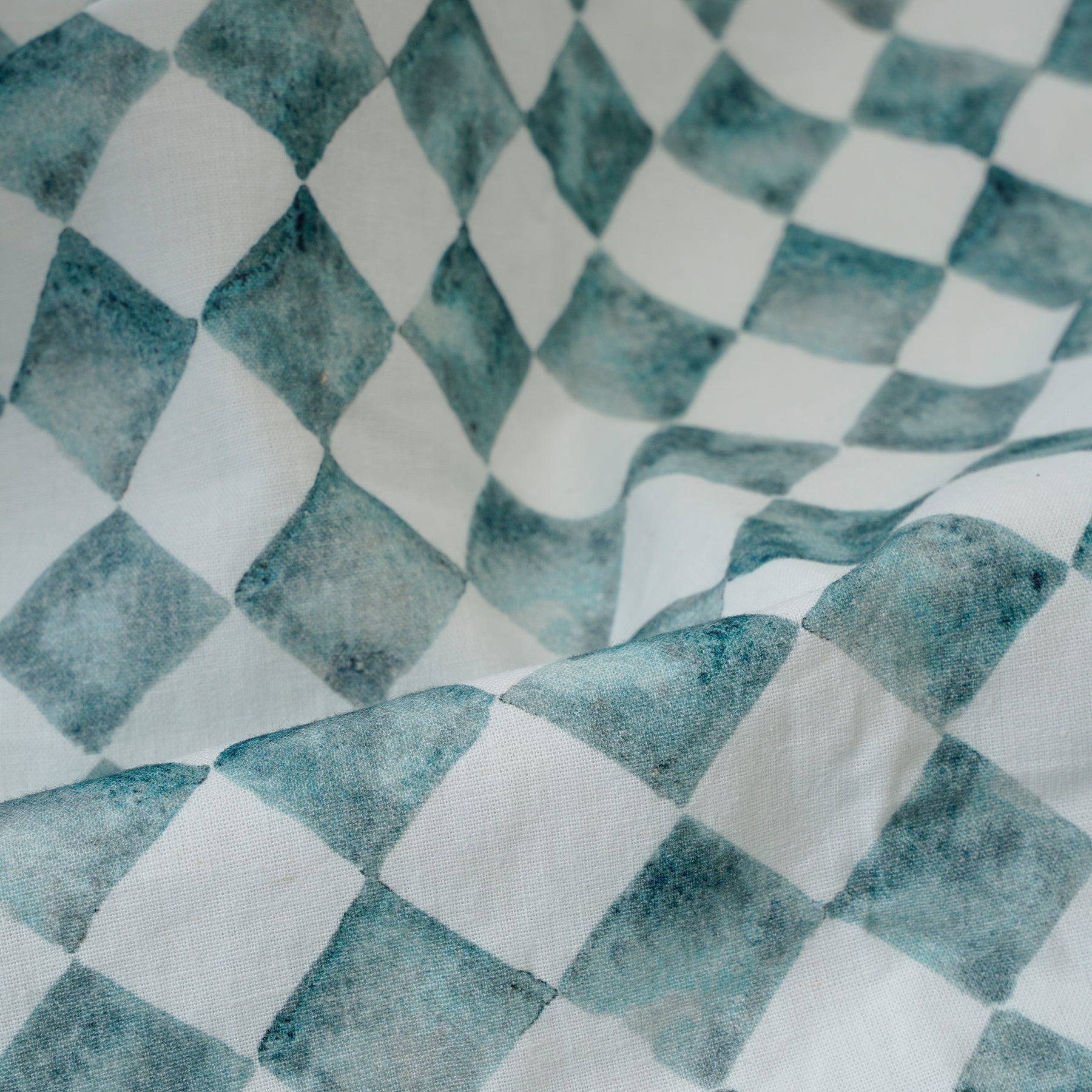 Checker Blue Linen Bedspread
