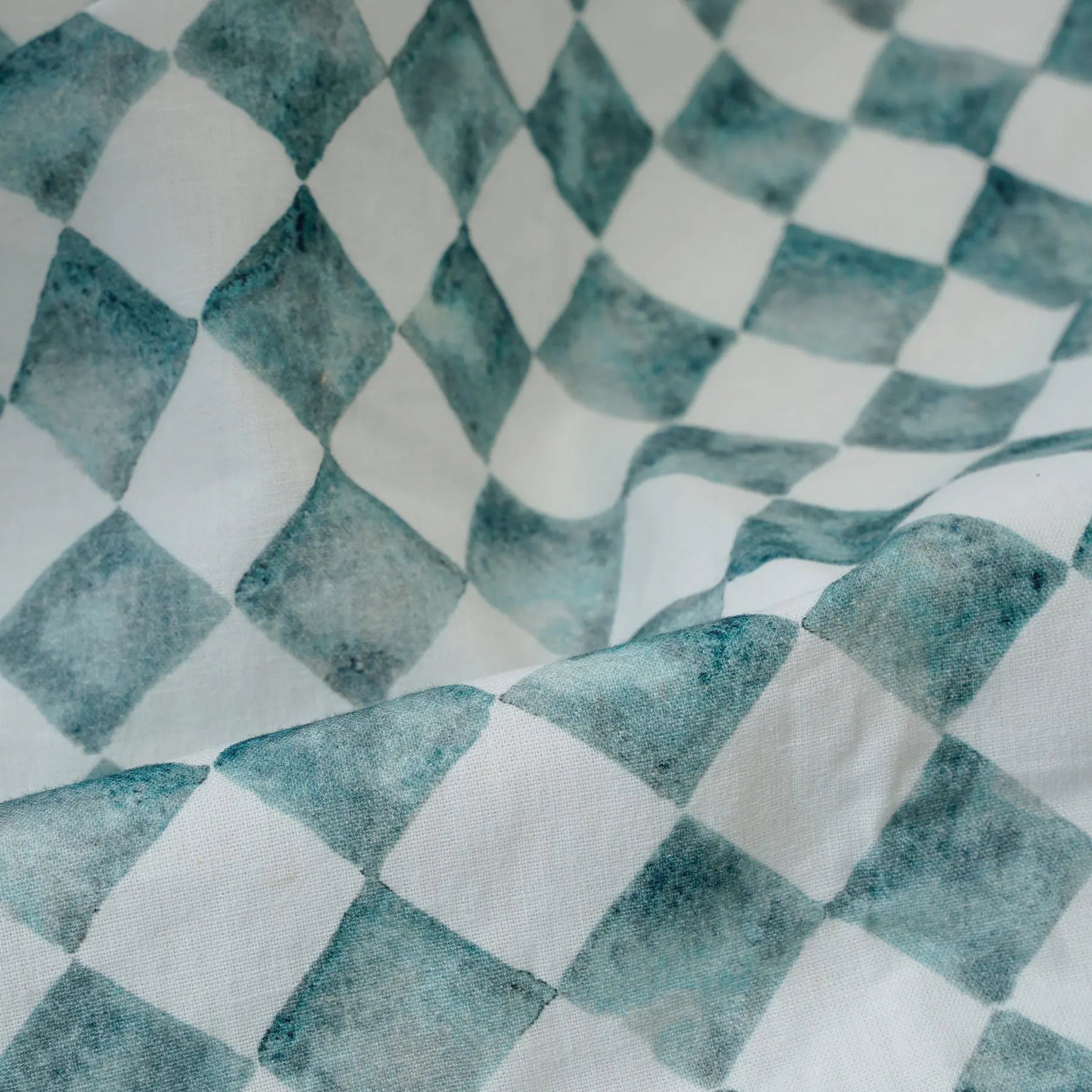 Checker Blue Linen Bedspread SanctuaryLiving