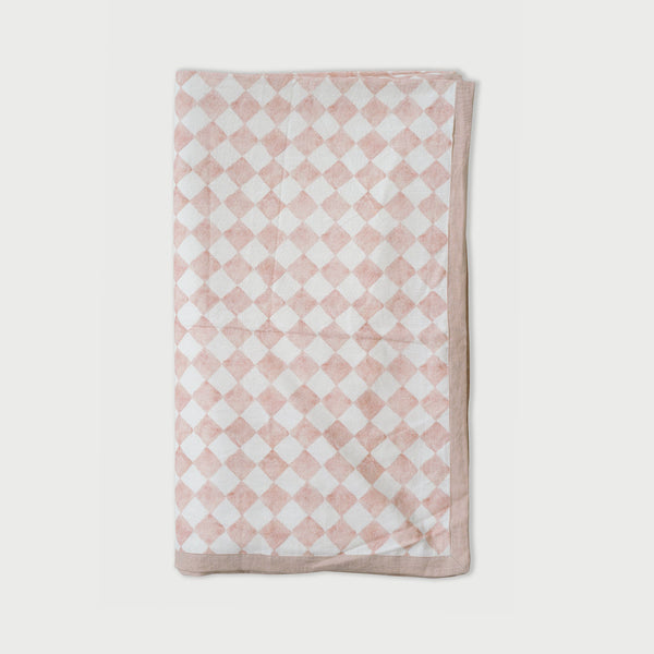 Checker Blush Linen Bedspread
