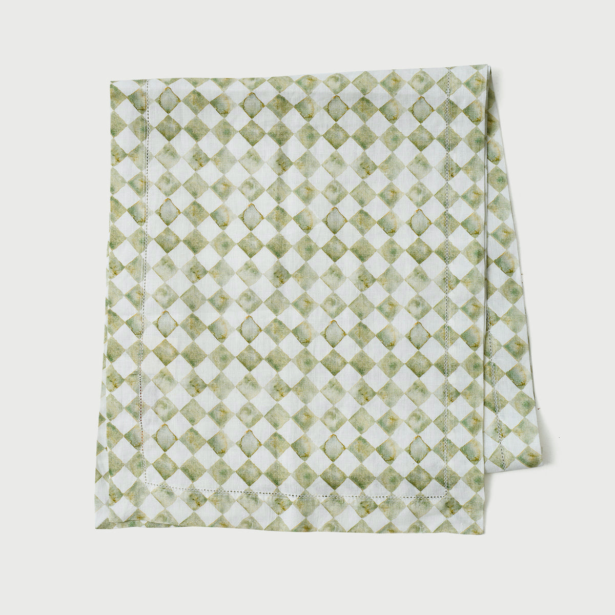 Checker Green Linen Table Runner