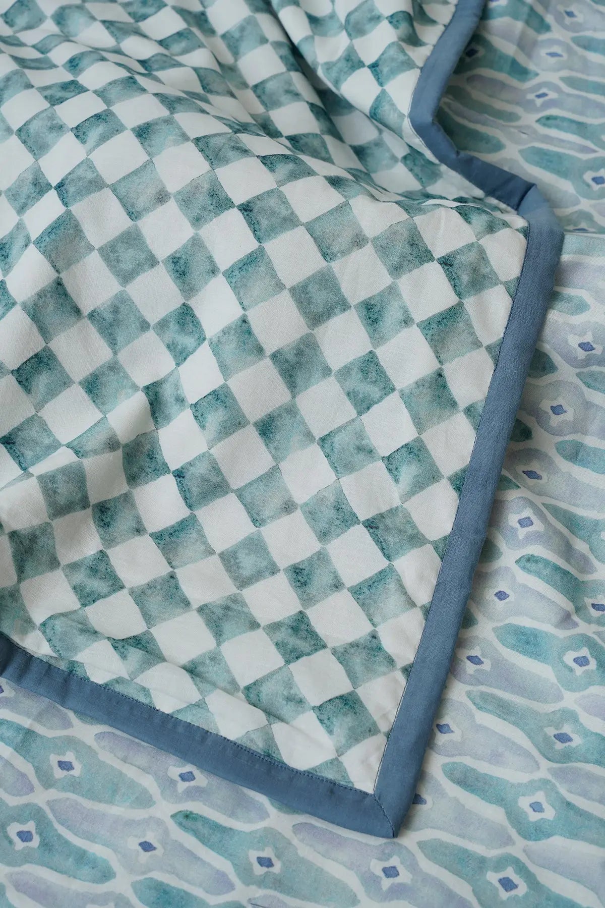 Checker Mosaic Blue Cotton Dohar SanctuaryLiving