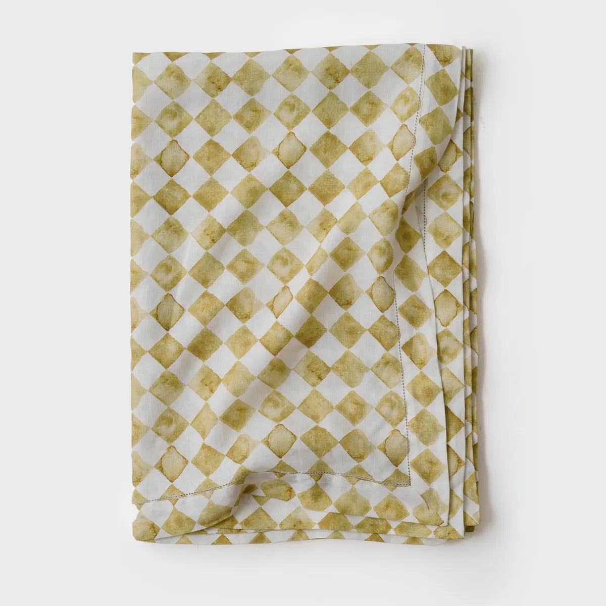 Checker Ochre Linen Table Cover SanctuaryLiving