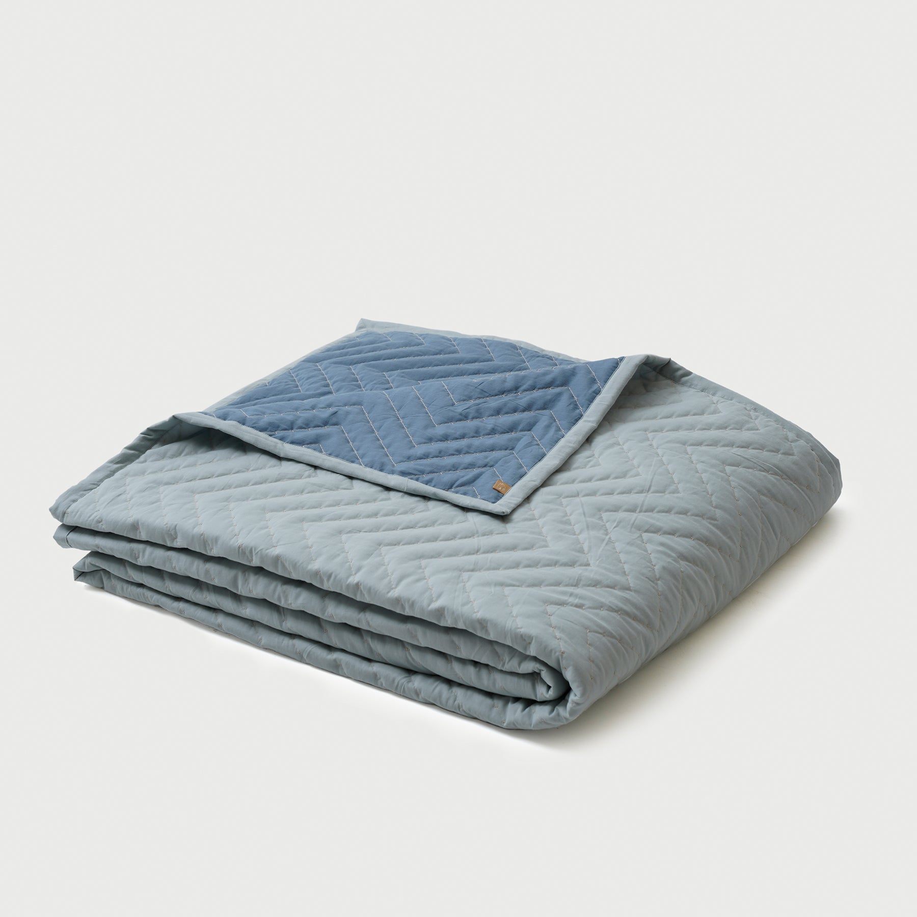 Chevron Blue Quilted Cotton Bedding Set