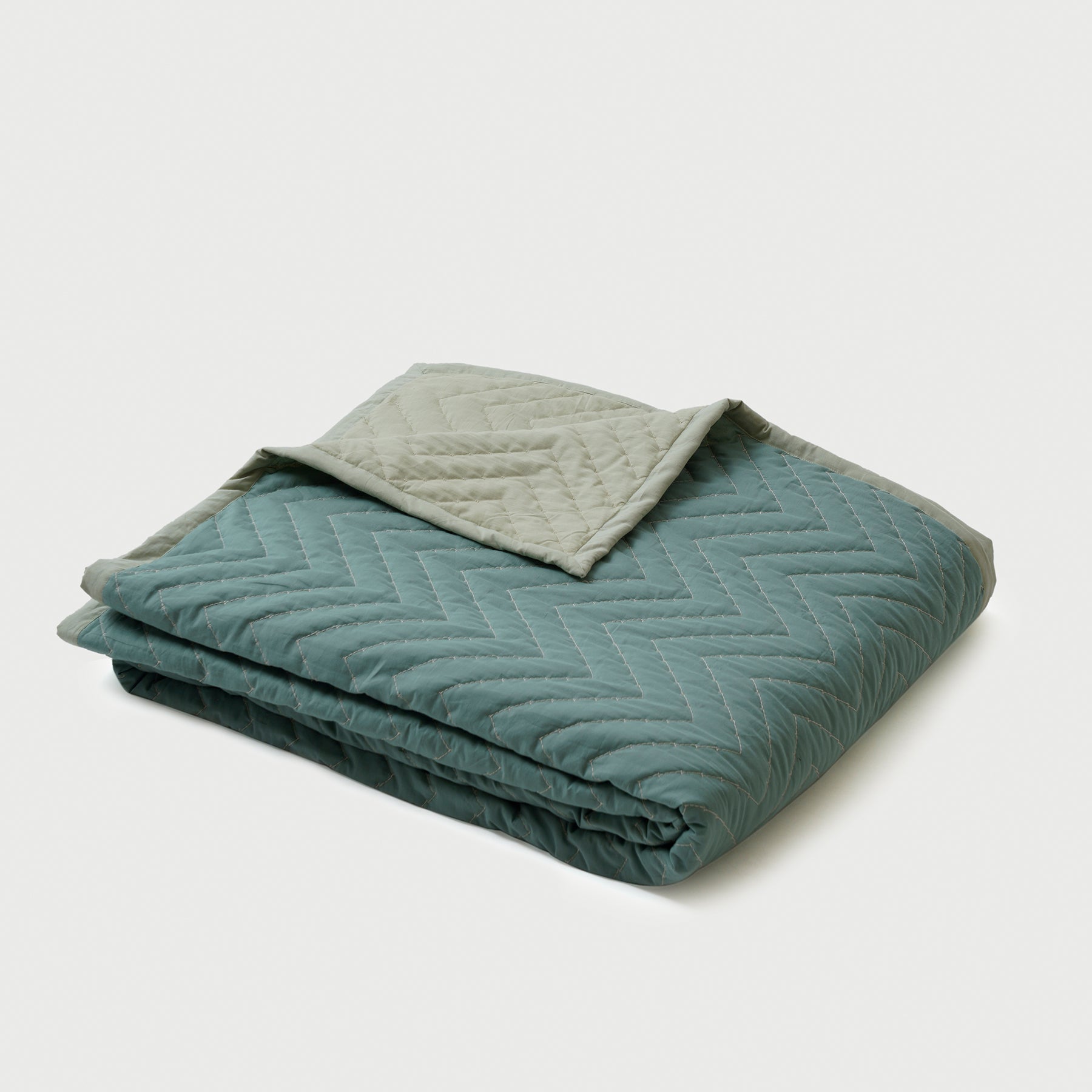 Chevron Green Quilted Cotton Bedding Set