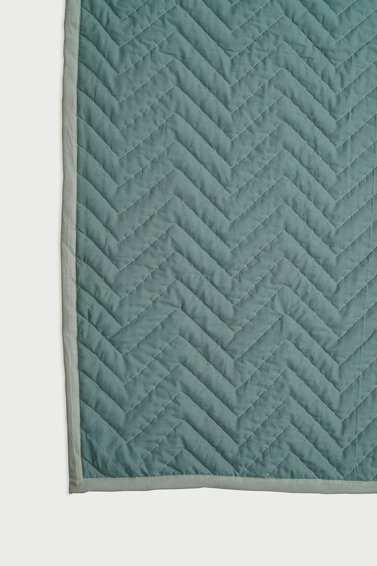 Chevron Green Quilted Cotton Bedding Set