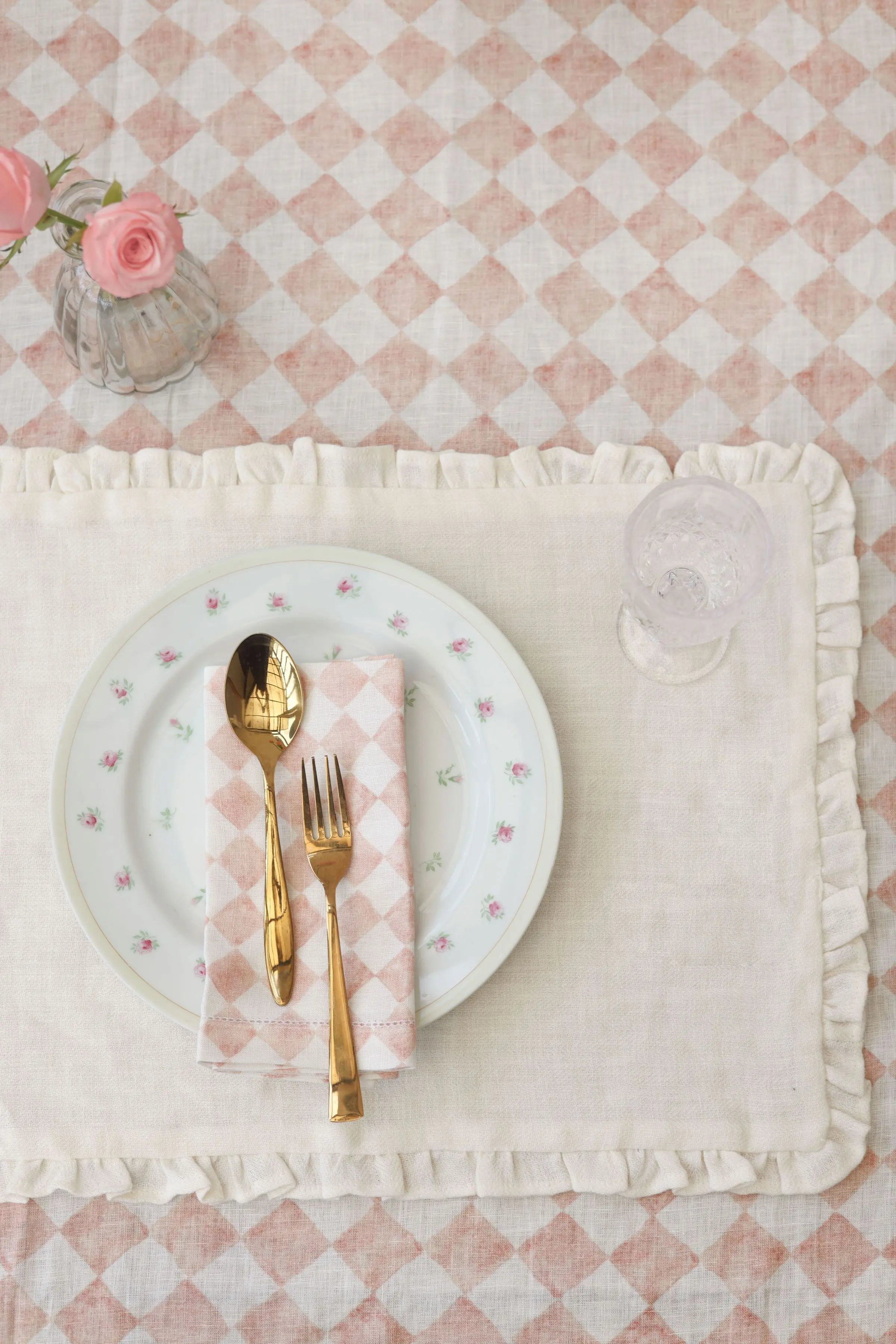 Checker Blush Linen Table Cover SanctuaryLiving