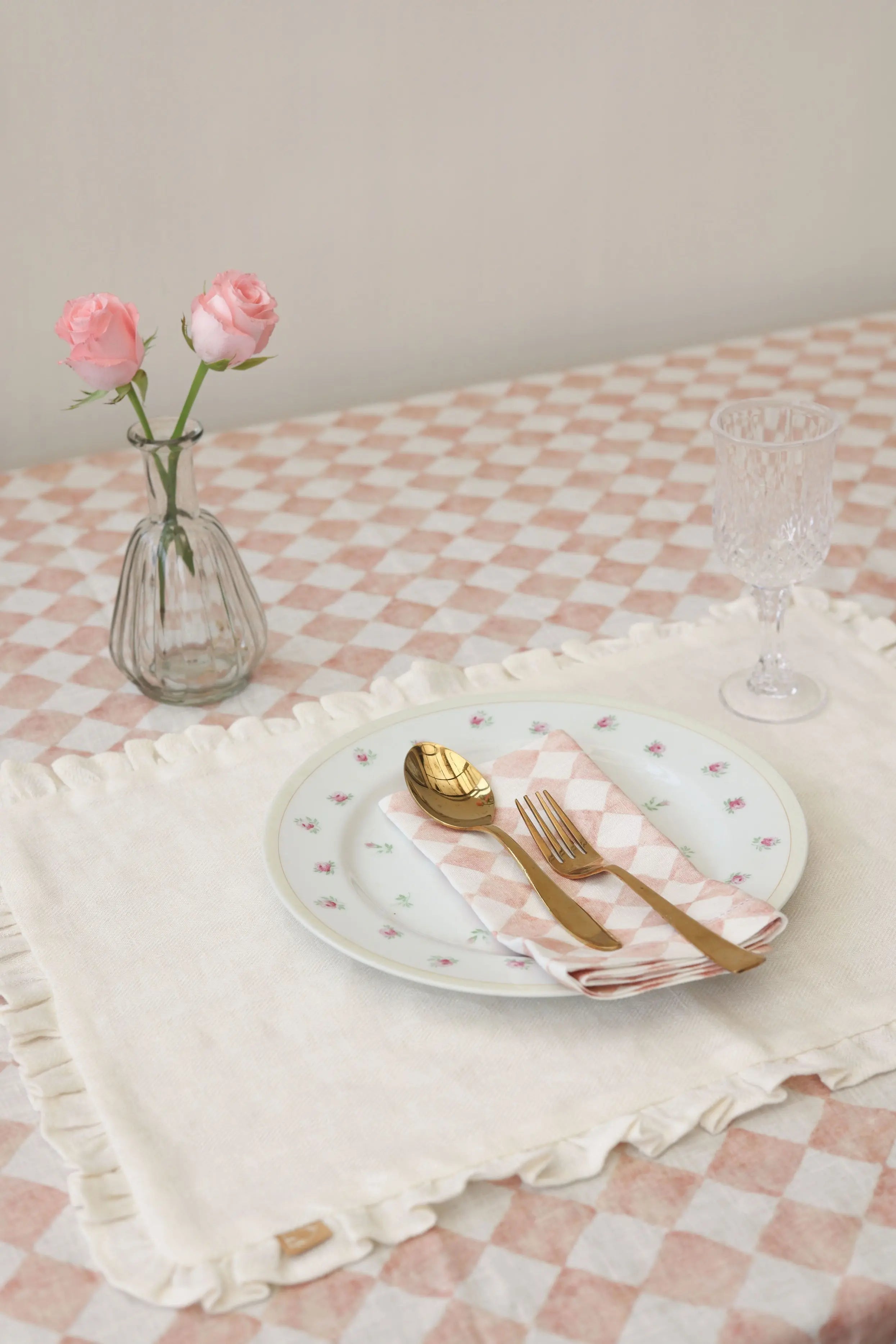 Checker Blush Linen Table Cover SanctuaryLiving