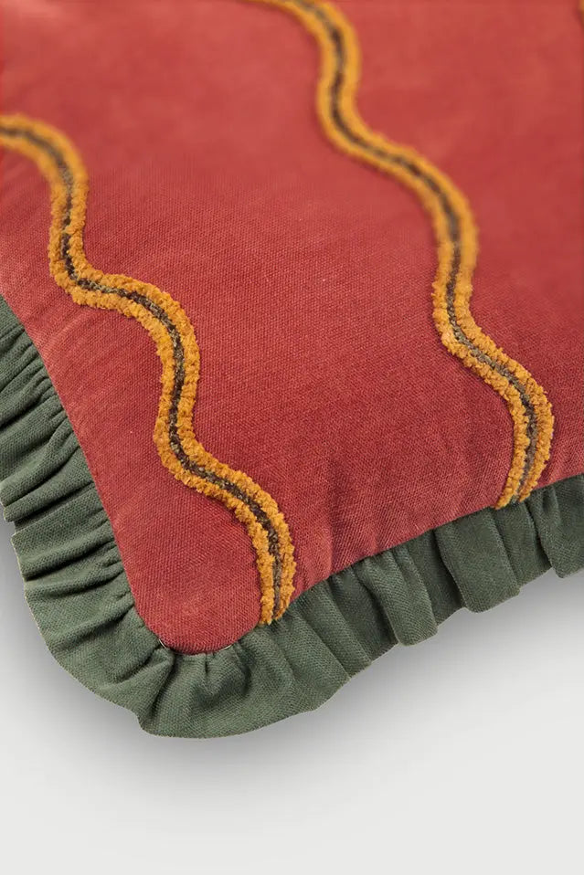 Aria Ruffle Carmine Embroidered Oblong Cushion Cover SanctuaryLiving