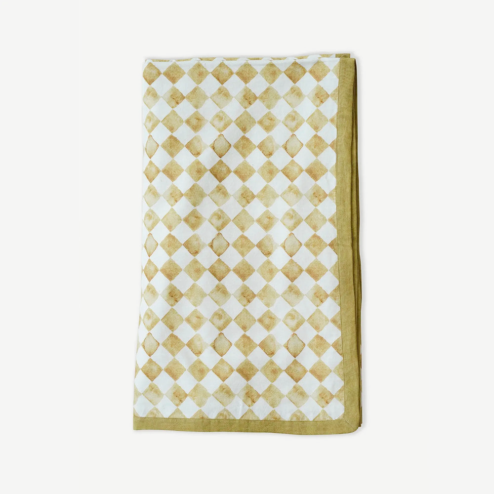Checker Ochre Linen Bedspread