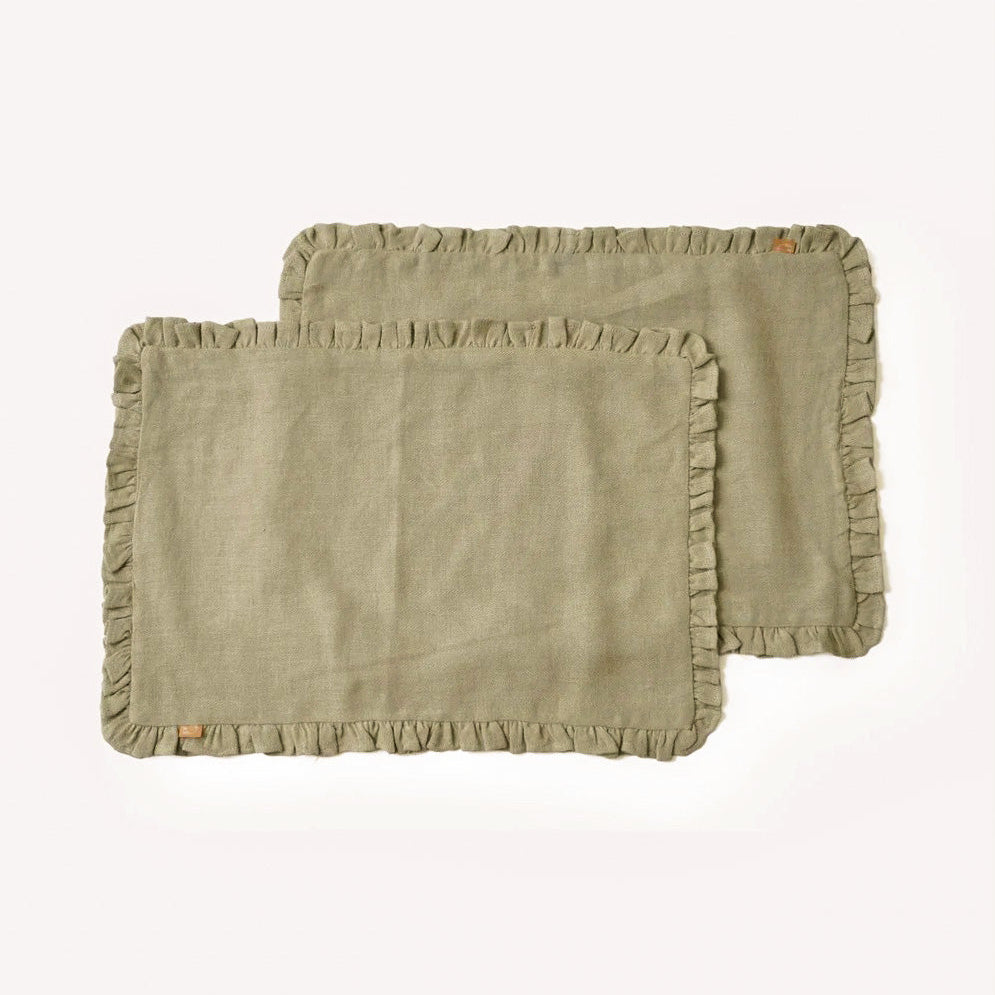 Herringbone Ruffle Sage Table Mats-Set of 2