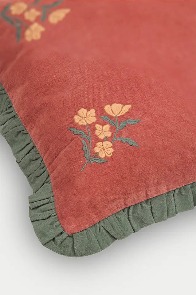 Sienna Carmine Embroidered Velvet Cushion Cover SanctuaryLiving