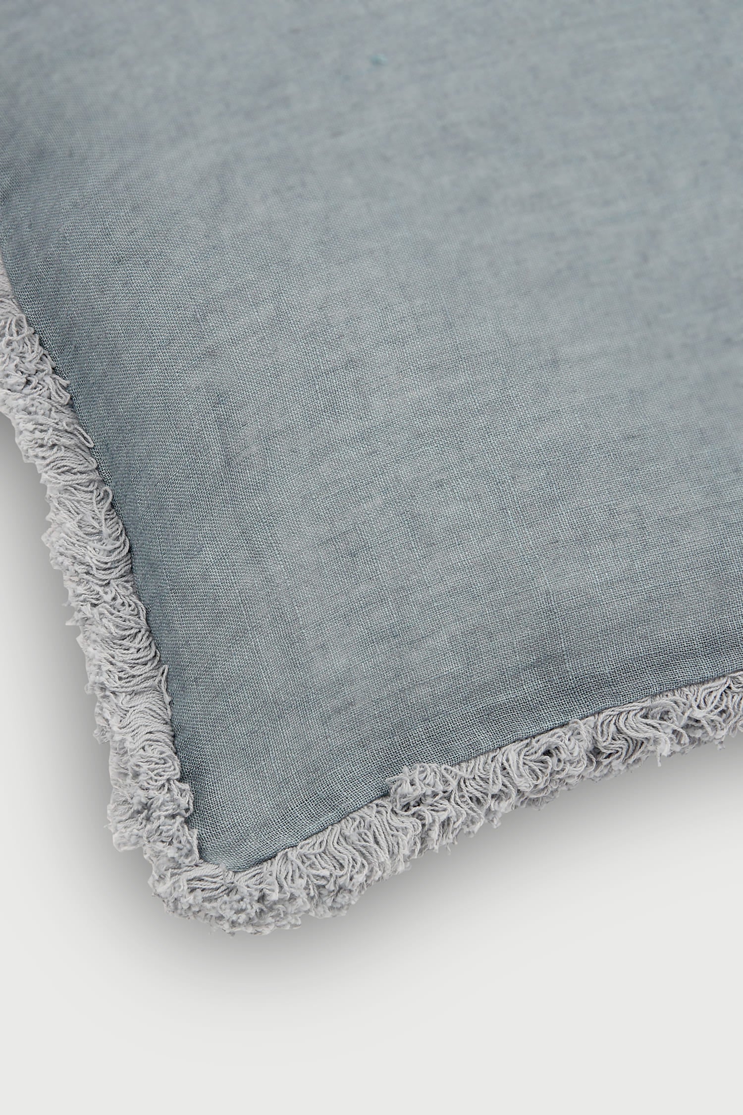 Fringe Azure Oblong Linen Cushion Cover