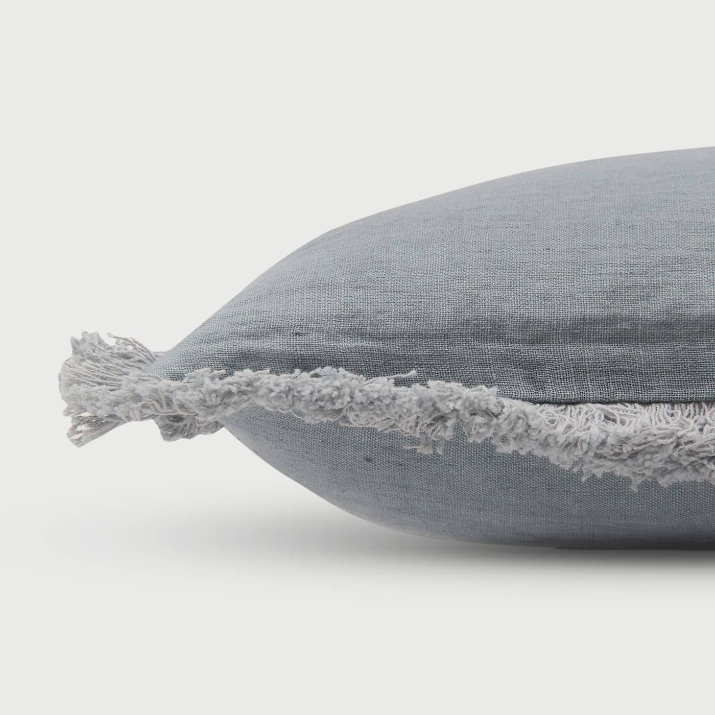 Fringe Azure Oblong Linen Cushion Cover