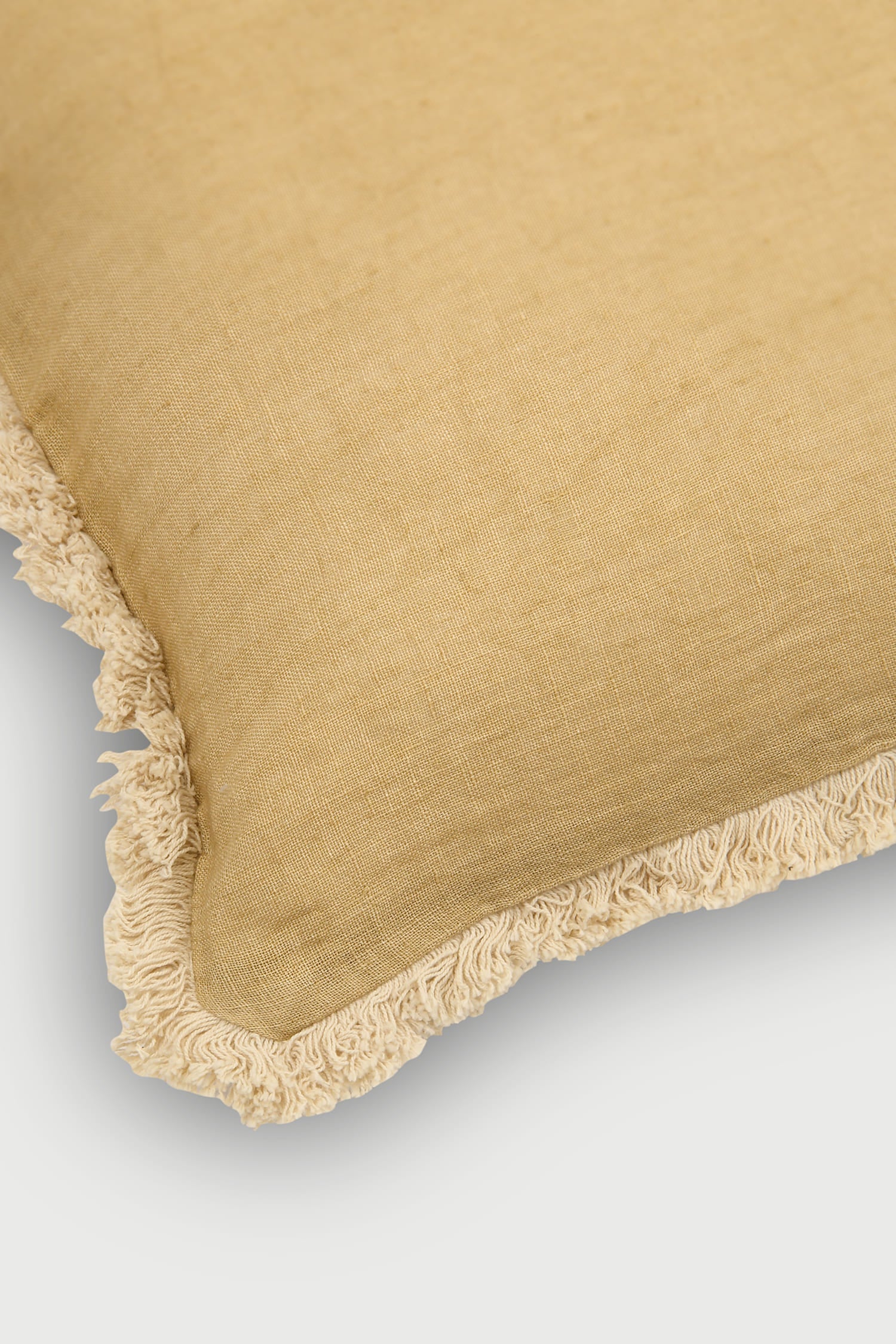 Fringe Ochre Oblong Linen Cushion Cover