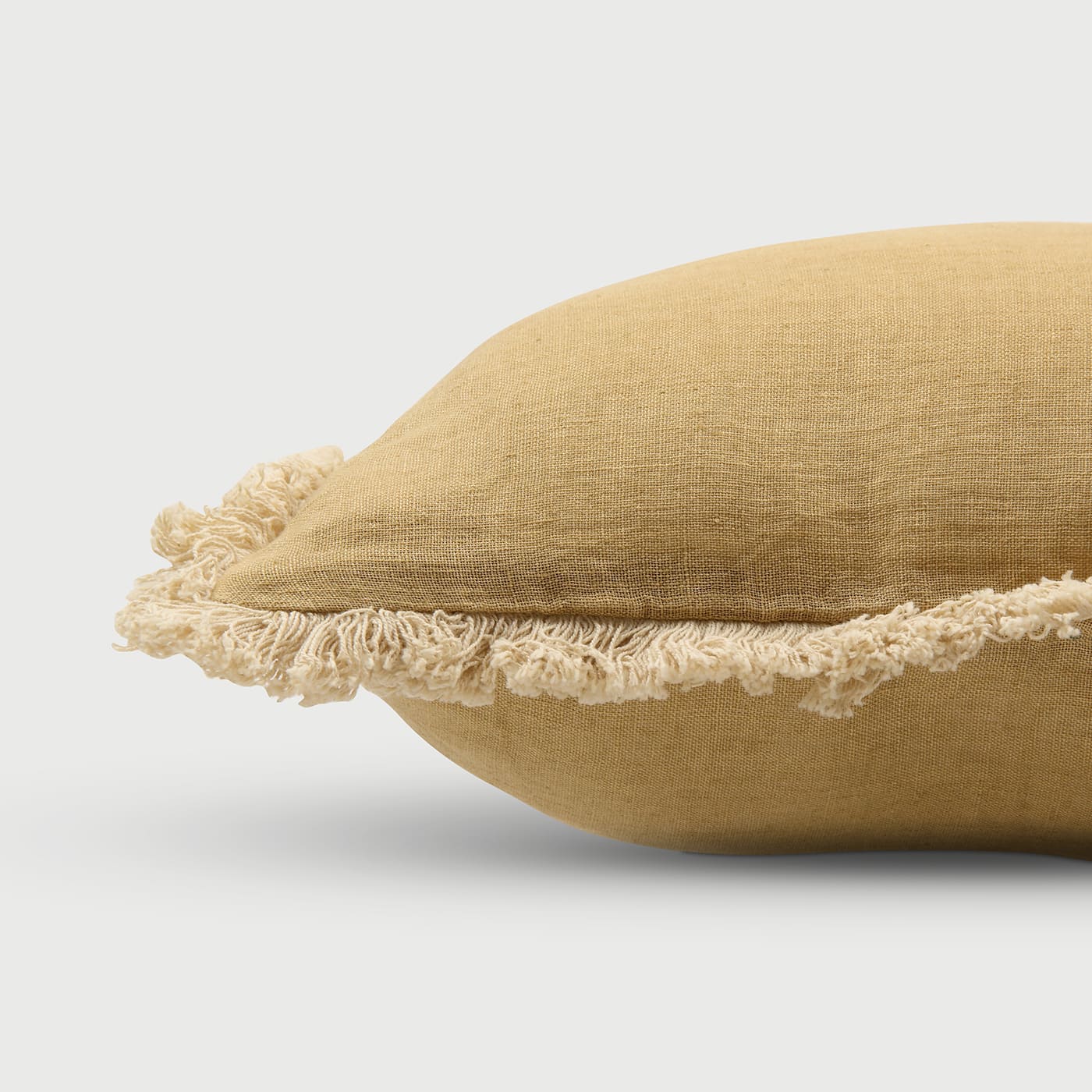 Fringe Ochre Oblong Linen Cushion Cover
