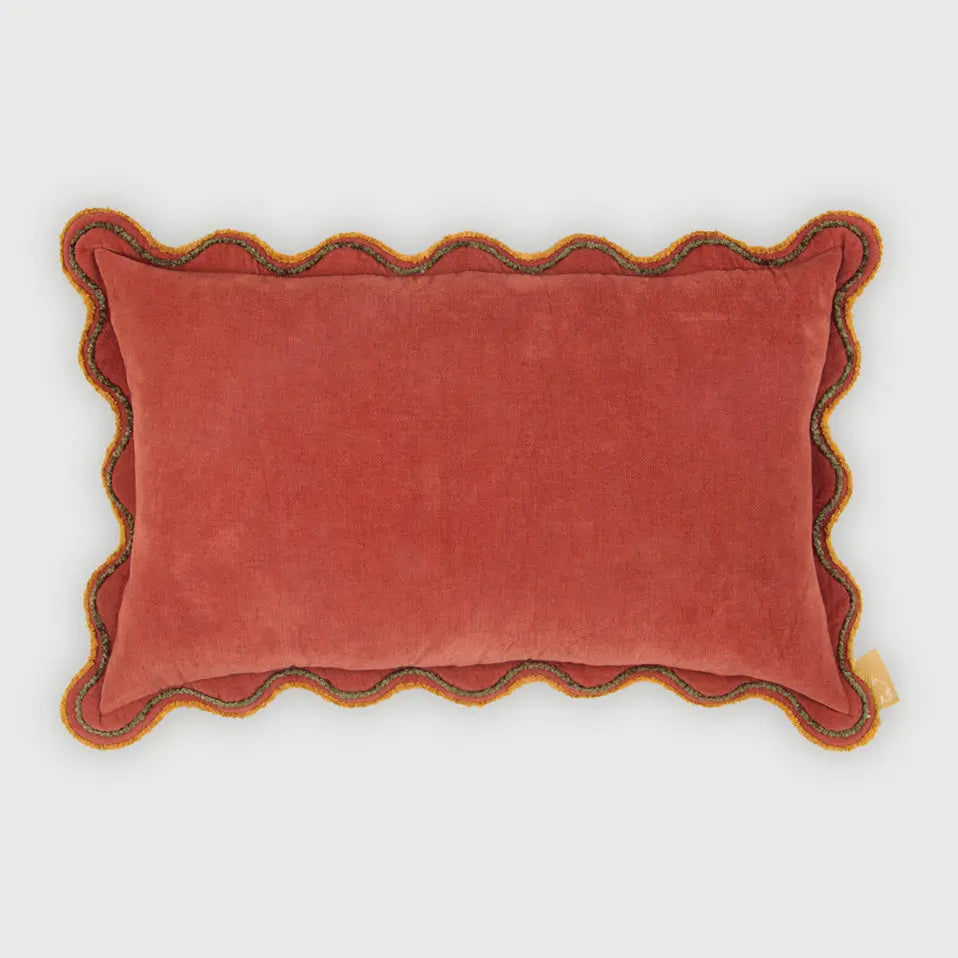 Aurora Scallop Carmine Embroidered Oblong Cushion Cover SanctuaryLiving