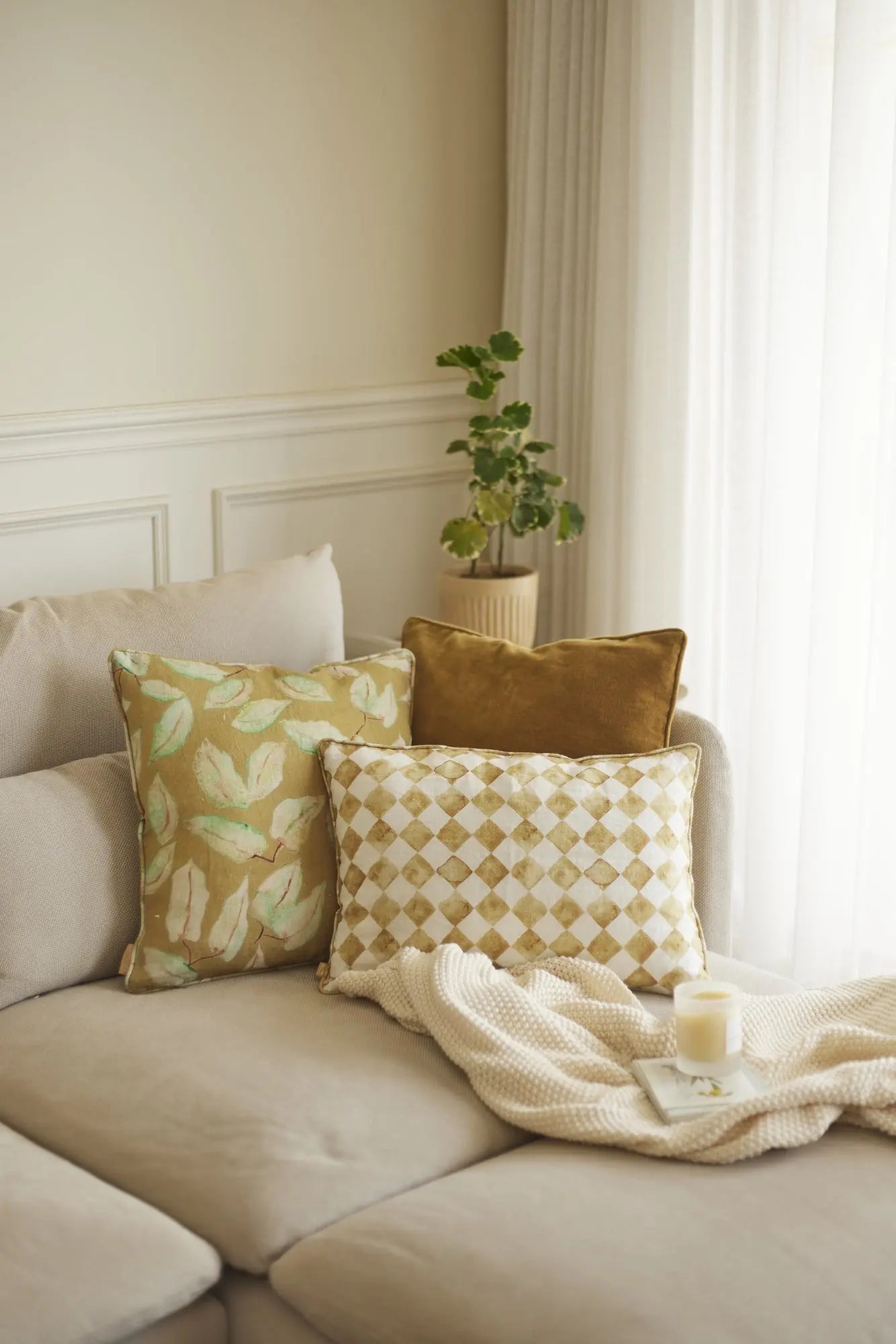 Grove Ochre Linen Cushion Cover SanctuaryLiving