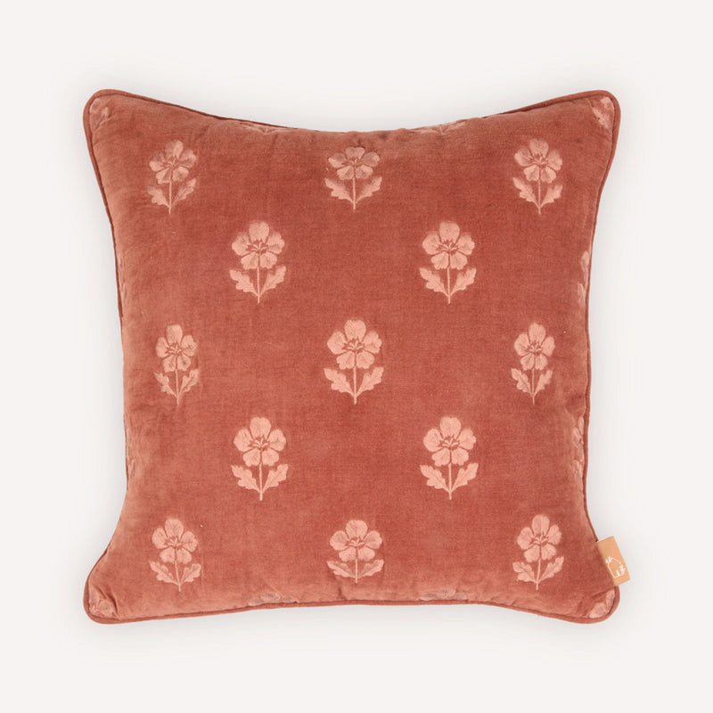 Lucia Carmine Embroidered Velvet Cushion Cover