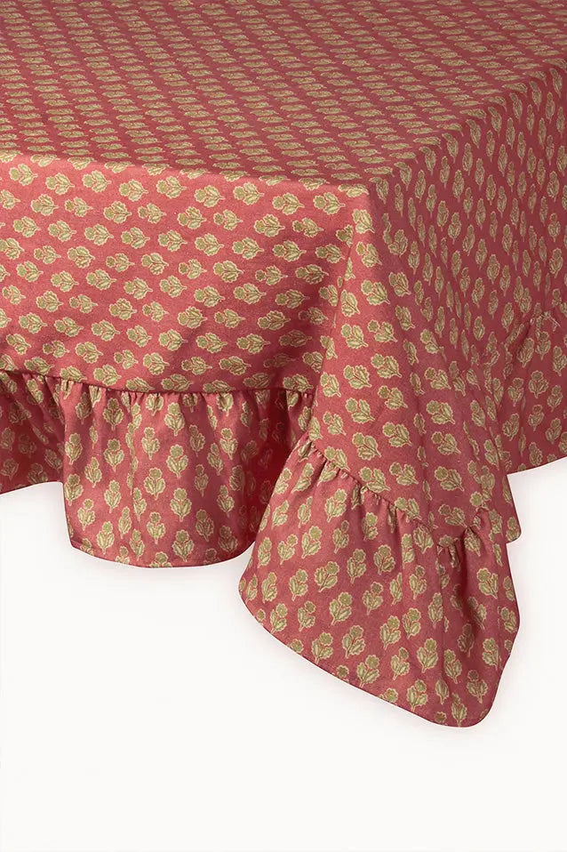 Viola Ruffle Carmine Cotton Table Cover SanctuaryLiving