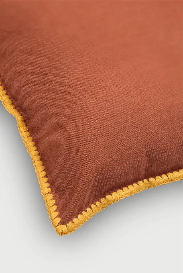 Sofia Terracotta Embroidered Cotton Cushion Cover SanctuaryLiving