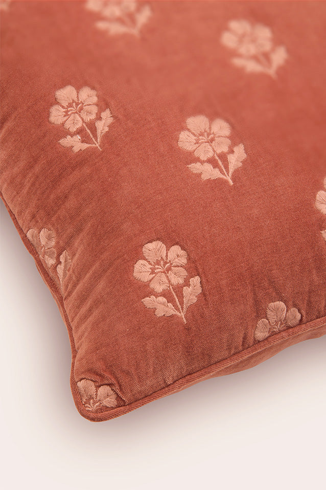 Lucia Carmine Embroidered Velvet Cushion Cover