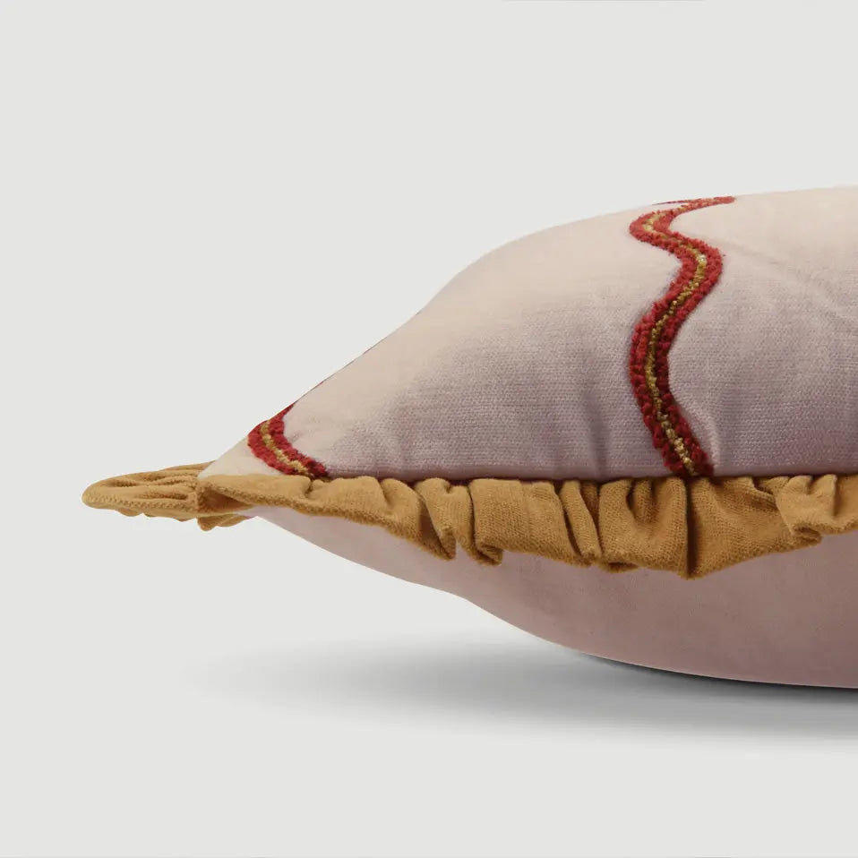 Aria Ruffle Oatmeal Embroidered Lumbar Cushion Cover SanctuaryLiving