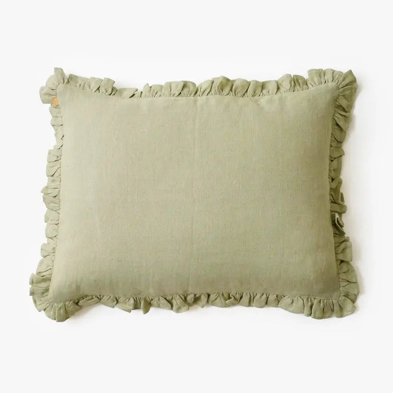 Linen Ruffle Sage Pillow Cover