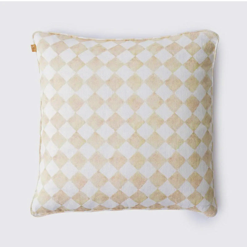 Checker Beige Linen Cushion Cover