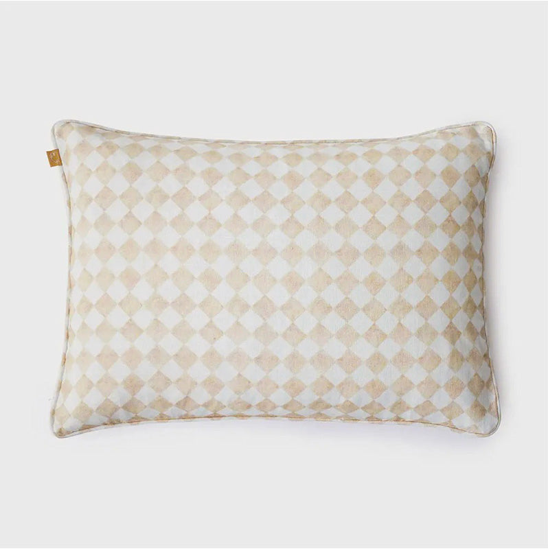 Checker Beige Linen Oblong Cushion Cover