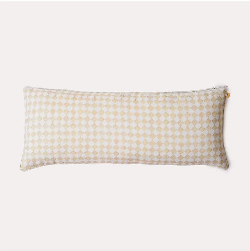 Checker Beige Linen Lumbar Cushion Cover