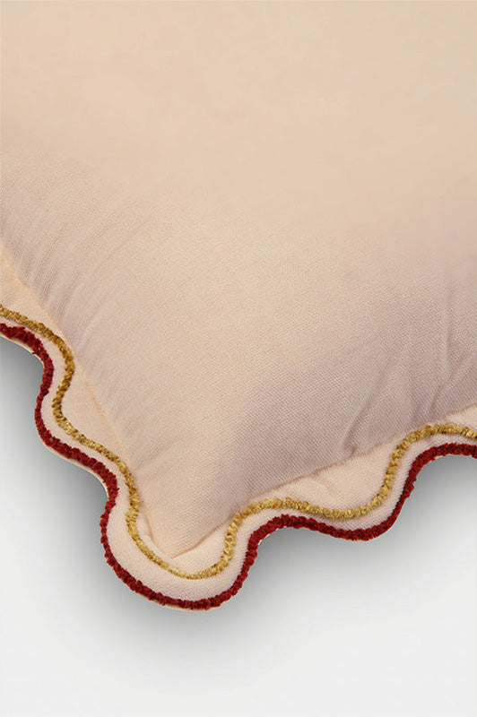 Aurora Scallop Oatmeal Embroidered Cushion Cover