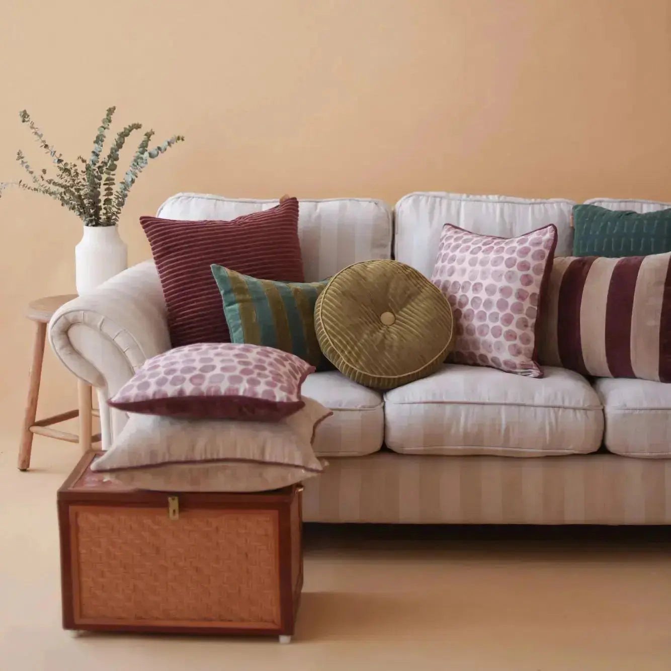 Luna Olive Velvet Round Cushion SanctuaryLiving