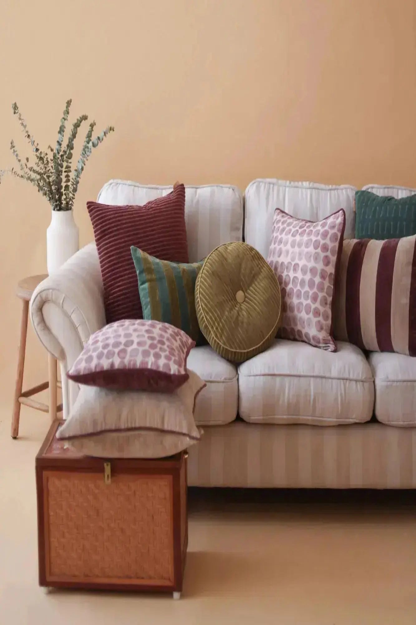 Luna Olive Velvet Round Cushion SanctuaryLiving