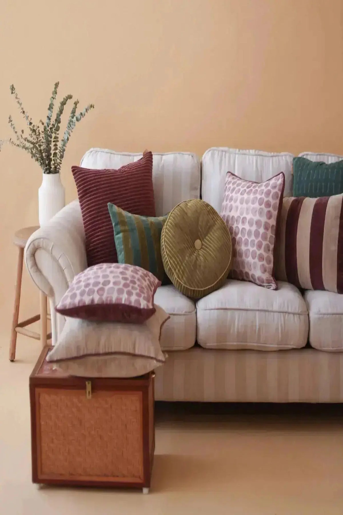 Luna Olive Velvet Round Cushion SanctuaryLiving
