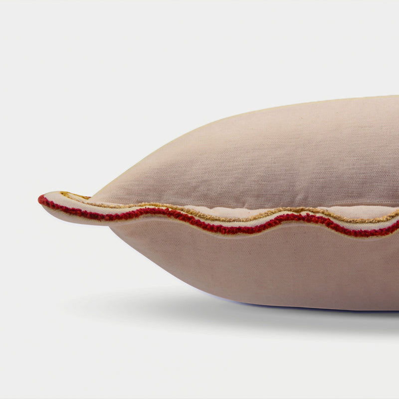 Aurora Scallop Oatmeal Embroidered Oblong Cushion Cover