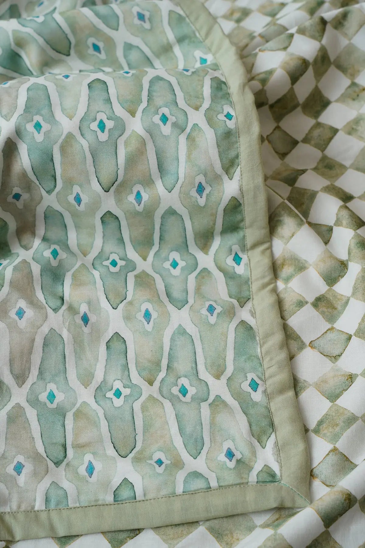 Checker Mosaic Green Cotton Dohar SanctuaryLiving