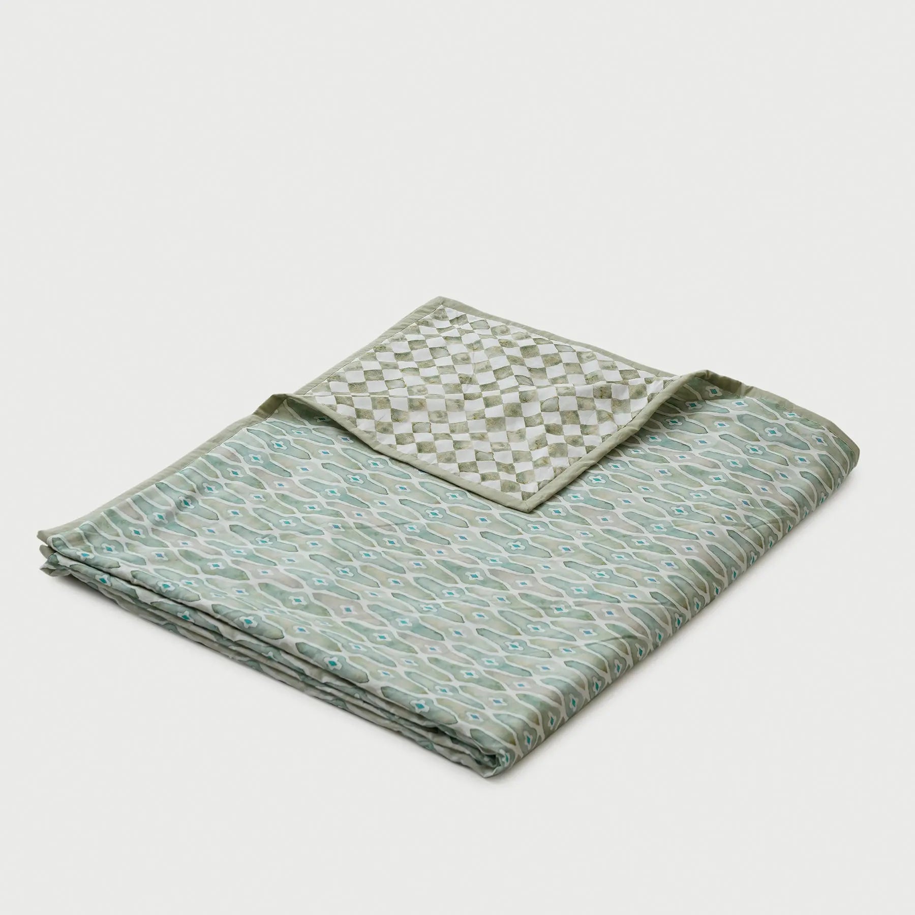 Checker Mosaic Green Cotton Dohar SanctuaryLiving