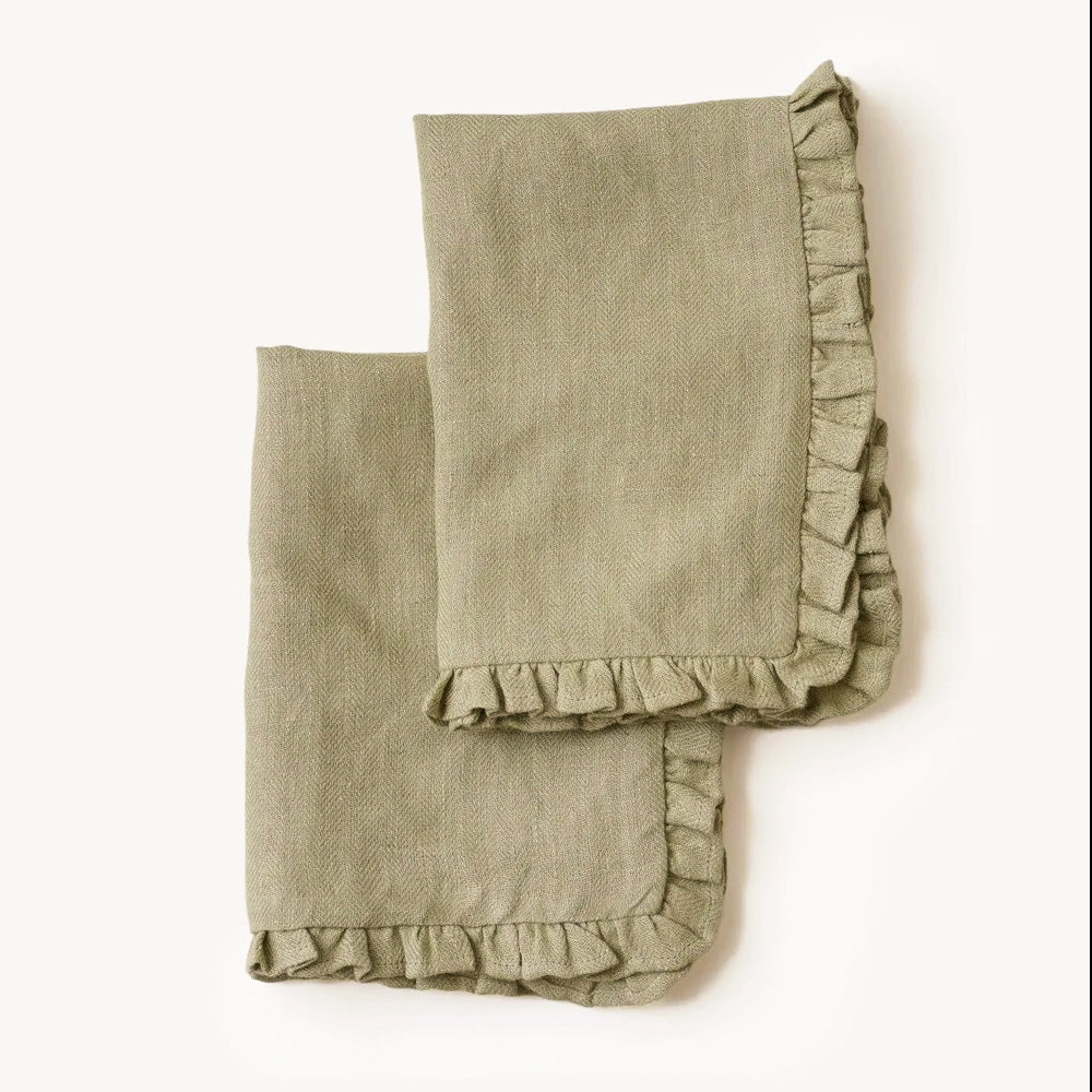 Herringbone Ruffle Sage Table Mats-Set of 2
