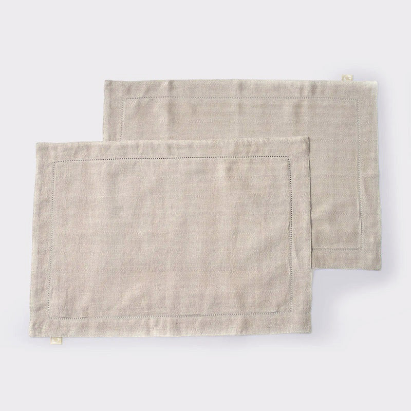 Hemstitch Oatmeal Linen Table Mats-Set of 2